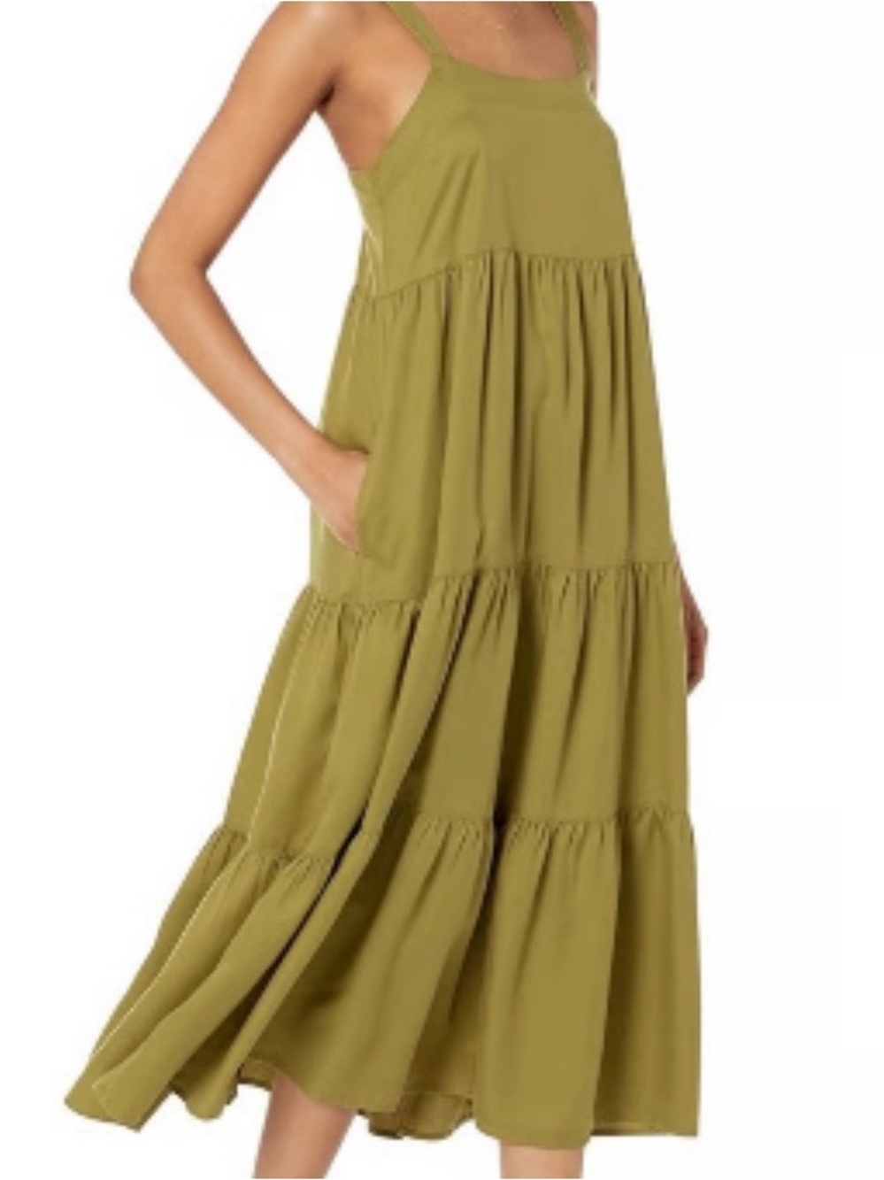 The Drop Olive Green Tiered Maxi Shift Dress NWT